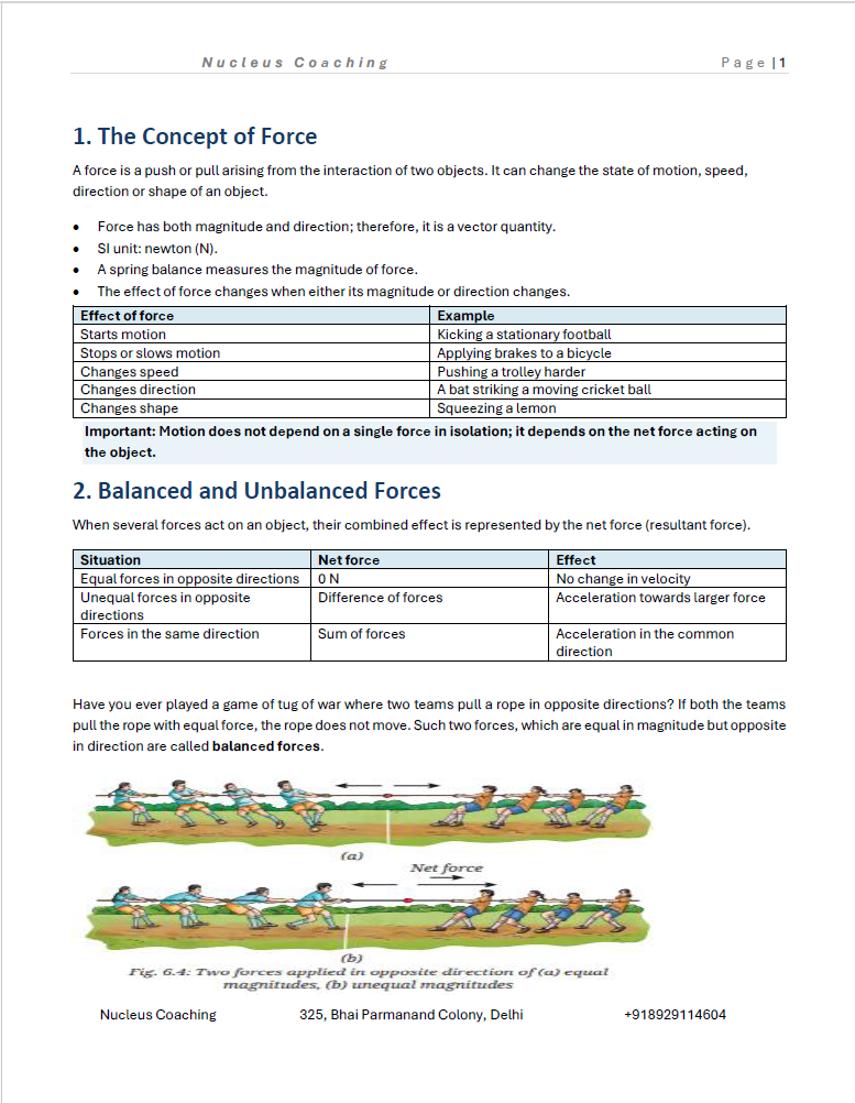 Class 9 Science – How Forces Affect Motion Notes