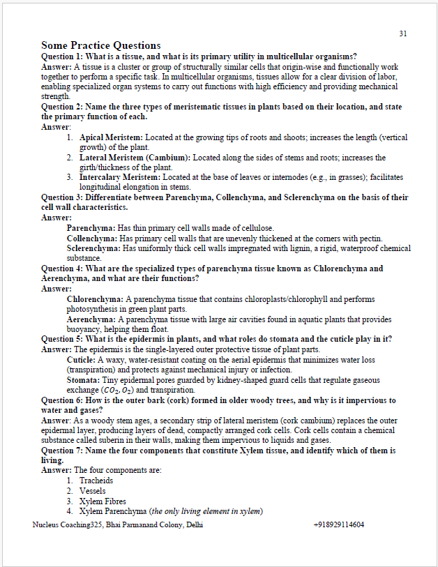 Class 9 Science – Tissues in Action Notes